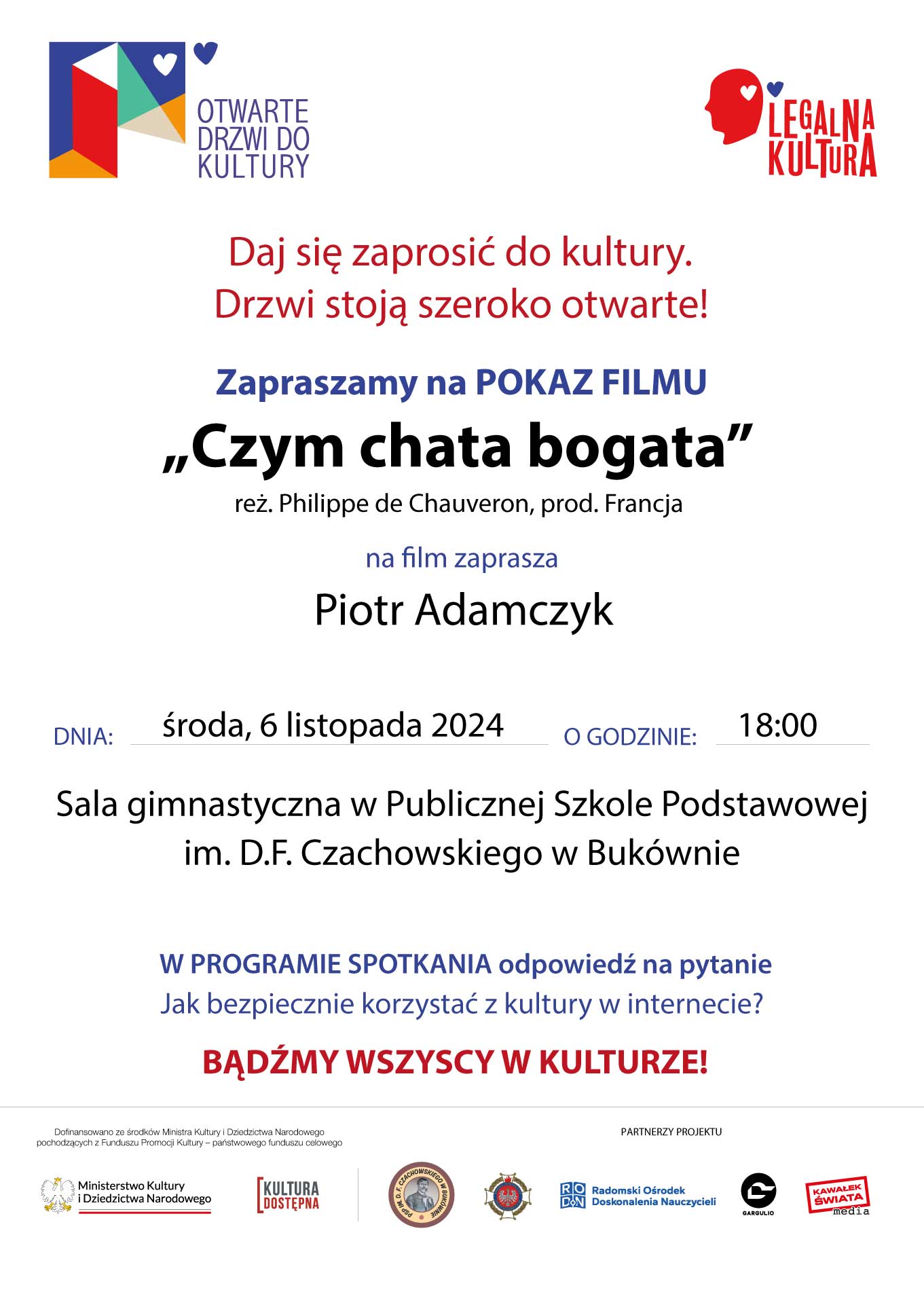 plakat dotyczący pokazu filmu w szkole w Bukównie w dniu 6.11.2024r