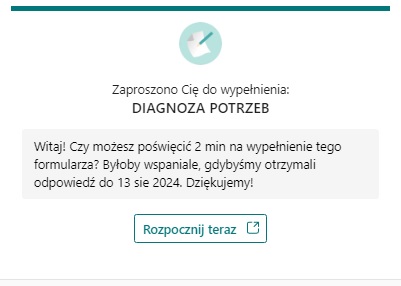 zrzut ekranowy z napisem 'zaproszono Ci do wypenienia:Diagnoza potrzeb'